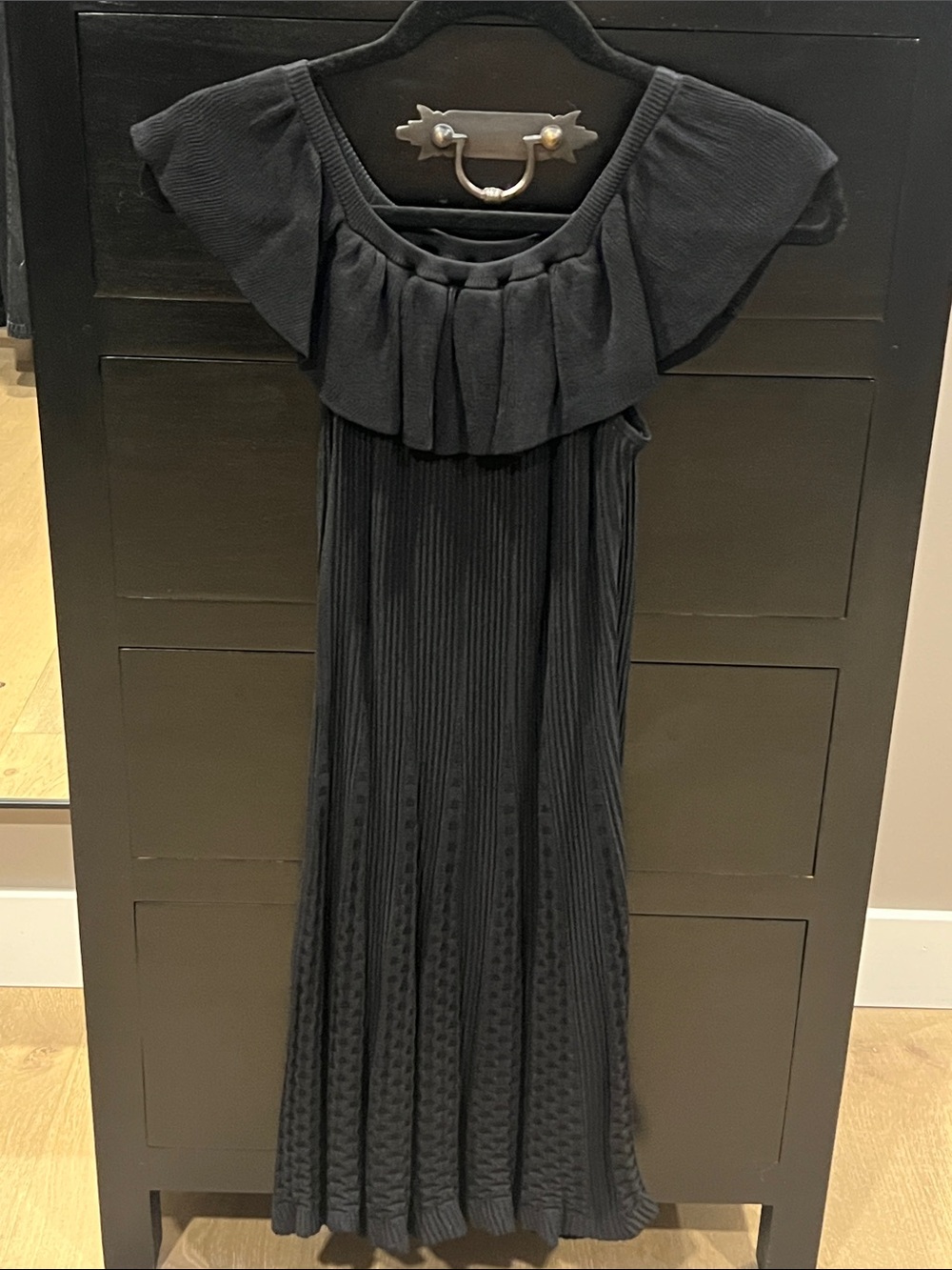 Black Pleated Off-Shoulder Mini Dress